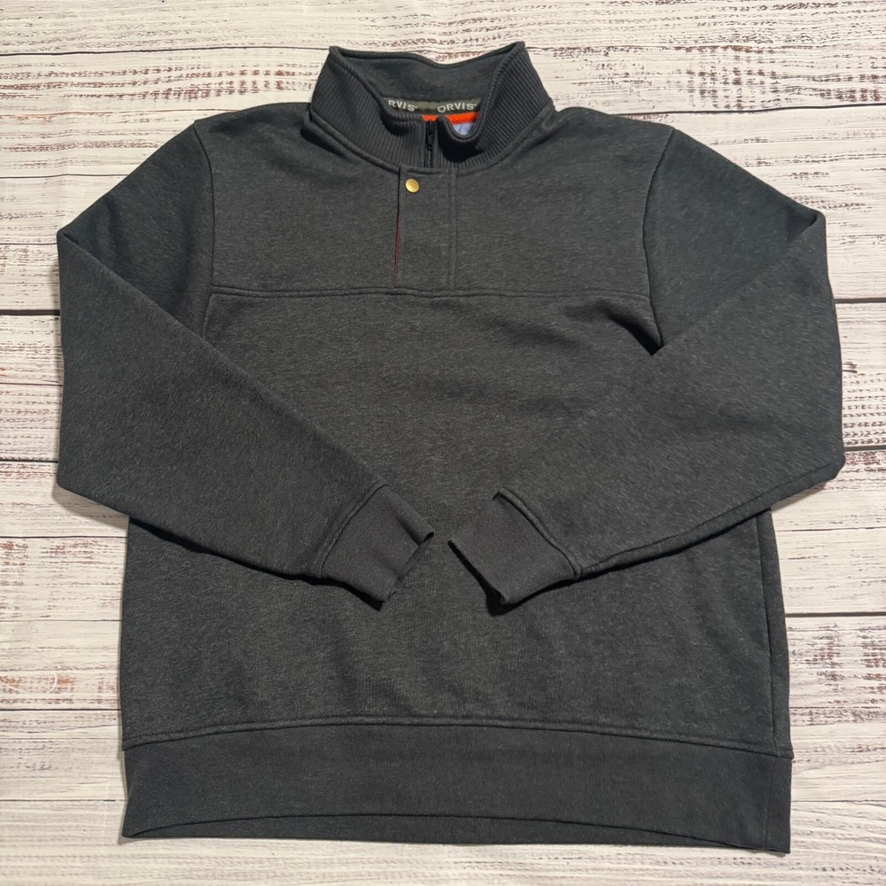 Orvis Sweatshirt Gray‎ 1/4 Zip Snap Pullover Sweater Men's Size Large